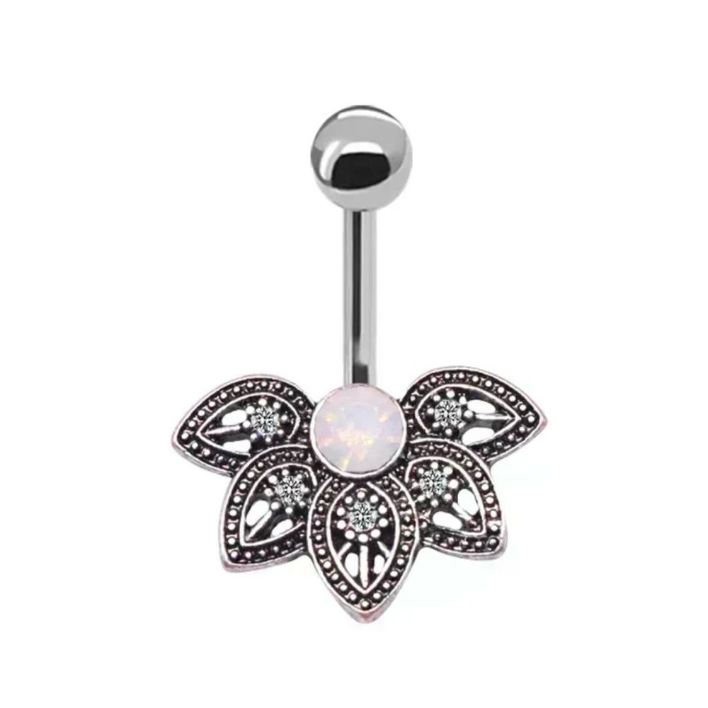 Iridescent Rhinestone Floral Belly Ring - Picture 3 of 3